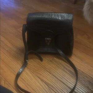 Black Croc-Embossed Crossbody Bag